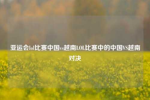 亚运会lol比赛中国vs越南LOL比赛中的中国VS越南对决