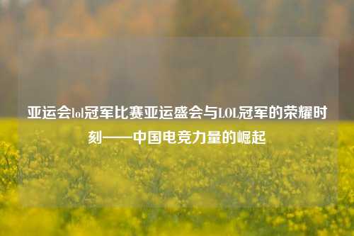 亚运会lol冠军比赛亚运盛会与LOL冠军的荣耀时刻——中国电竞力量的崛起