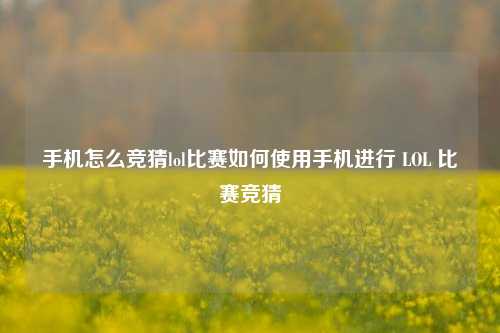 手机怎么竞猜lol比赛如何使用手机进行 LOL 比赛竞猜