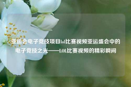 亚运会电子竞技项目lol比赛视频亚运盛会中的电子竞技之光——LOL比赛视频的精彩瞬间