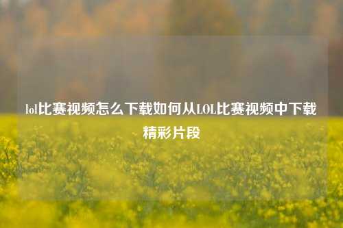 lol比赛视频怎么下载如何从LOL比赛视频中下载精彩片段