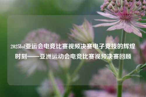 2025lol亚运会电竞比赛视频决赛电子竞技的辉煌时刻——亚洲运动会电竞比赛视频决赛回顾
