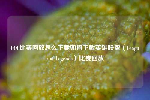LOL比赛回放怎么下载如何下载英雄联盟（League of Legends）比赛回放