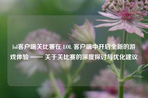 lol客户端关比赛在 LOL 客户端中开启全新的游戏体验 —— 关于关比赛的深度探讨与优化建议