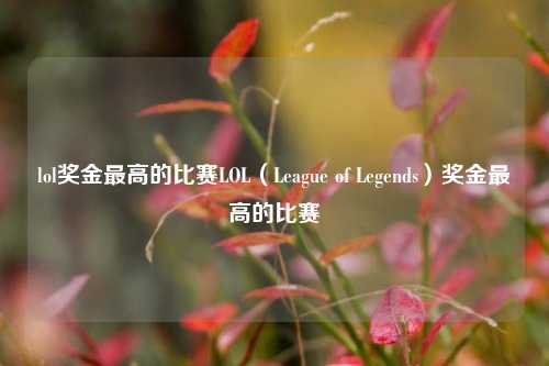 lol奖金最高的比赛LOL（League of Legends）奖金最高的比赛